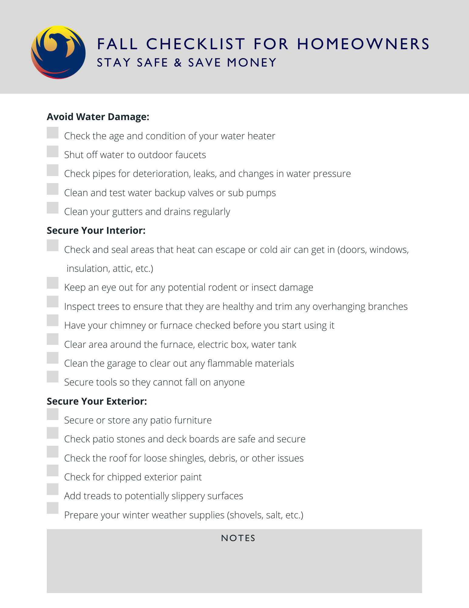 Homeowners Fall Checklist Phoenix Insurance Group