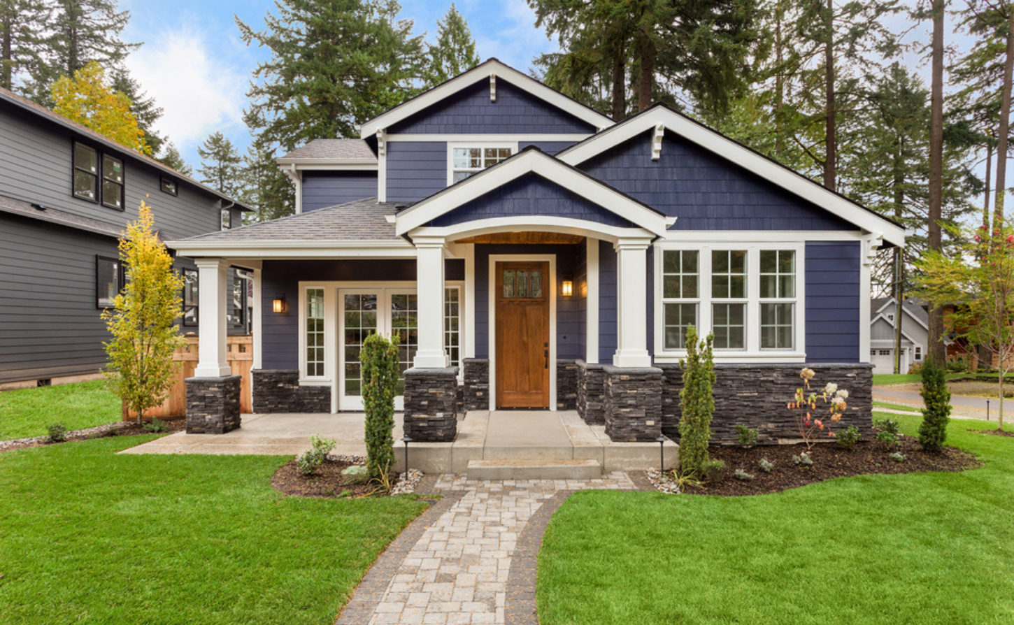 beautiful blue and grey stone house