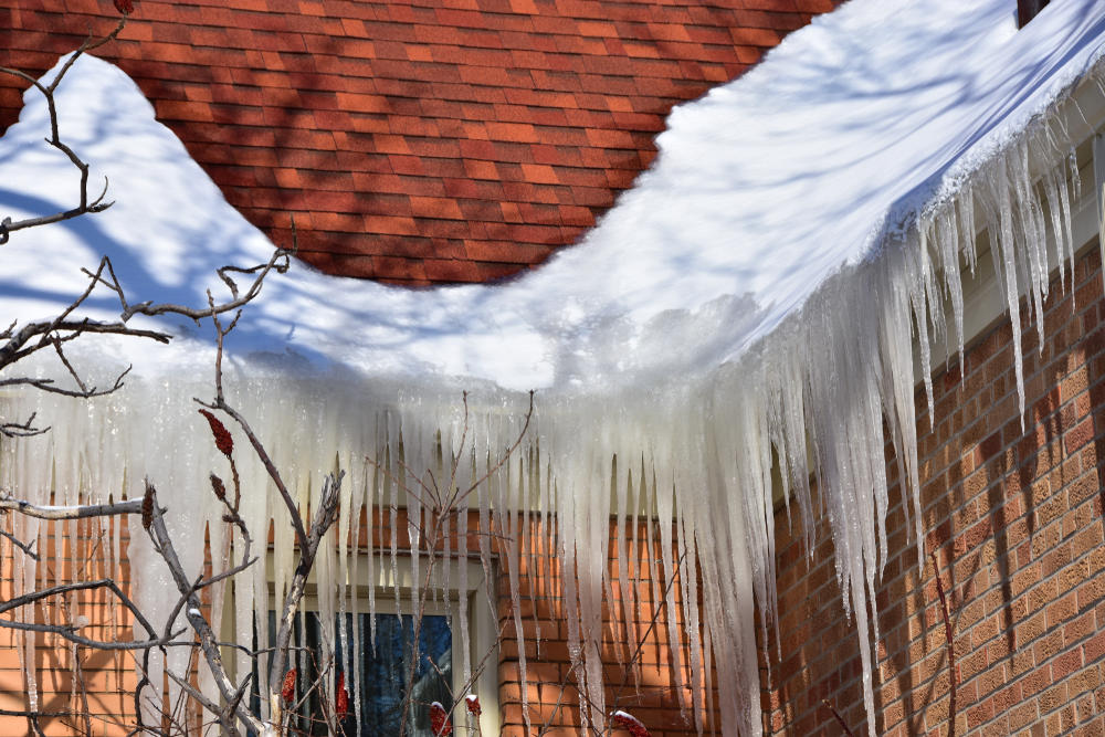 Ice dam formed on residential roof