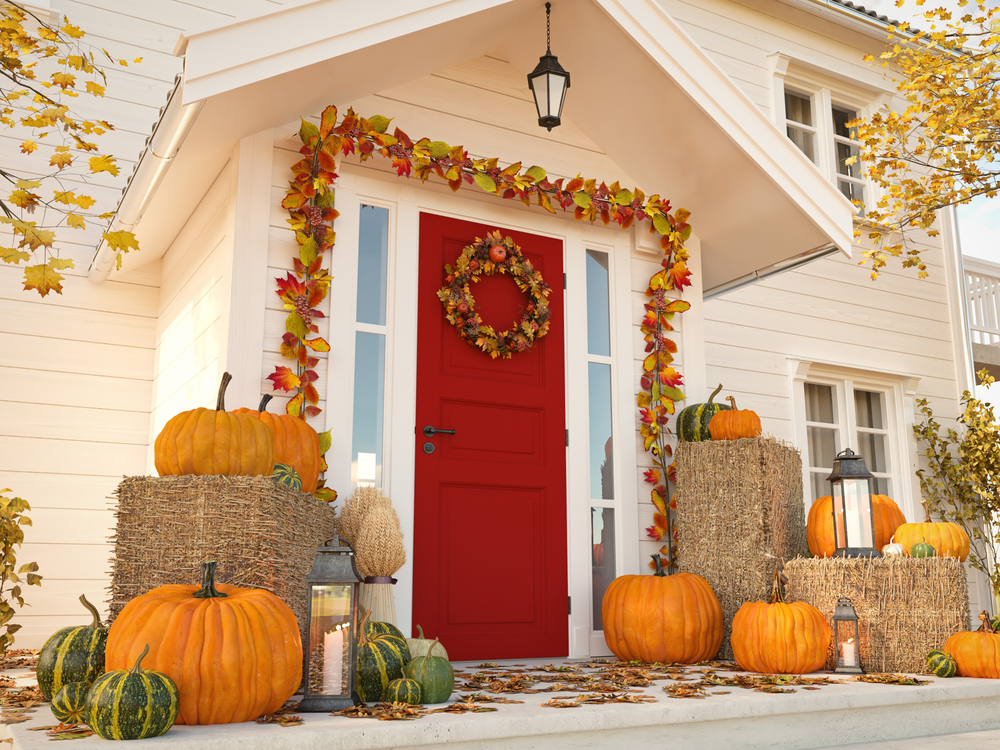 House Exterior Decorated for Fall Season